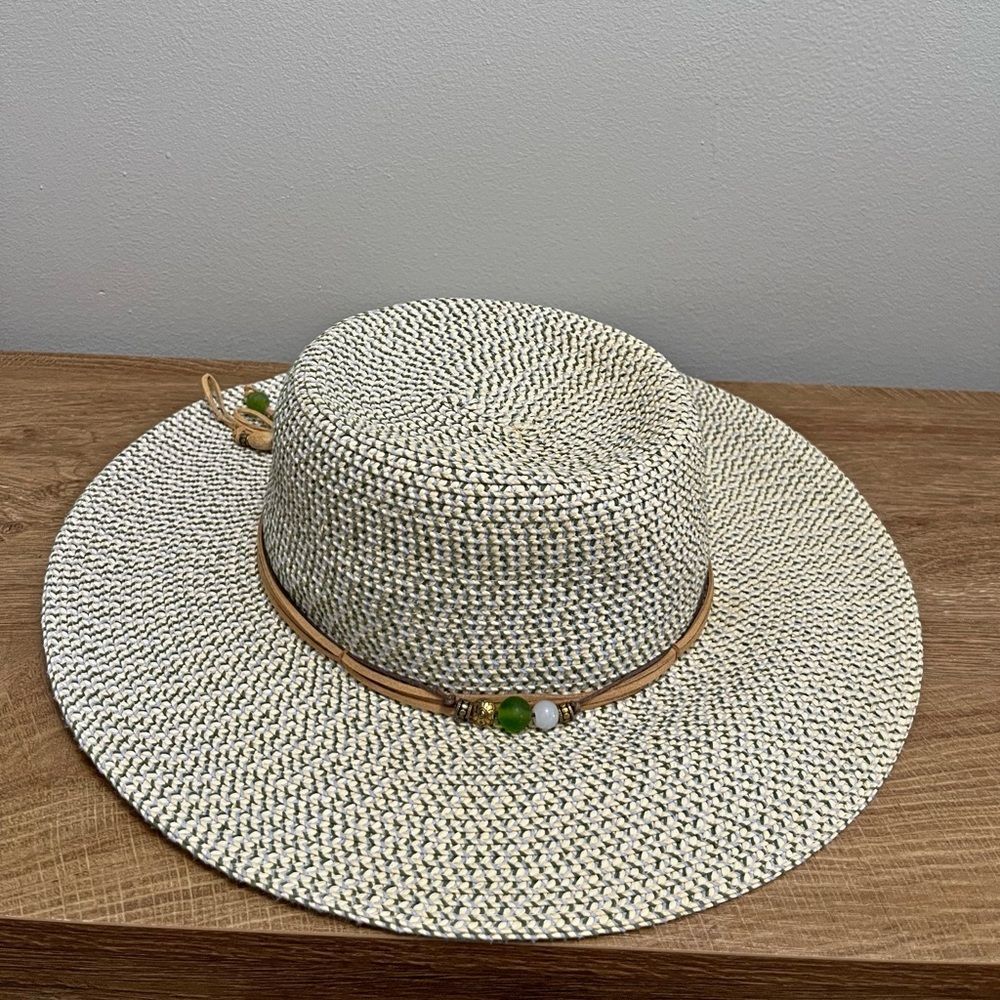 Sunday Afternoons Woven Sun Hat Beaded Band Neutral Straw Style Size M